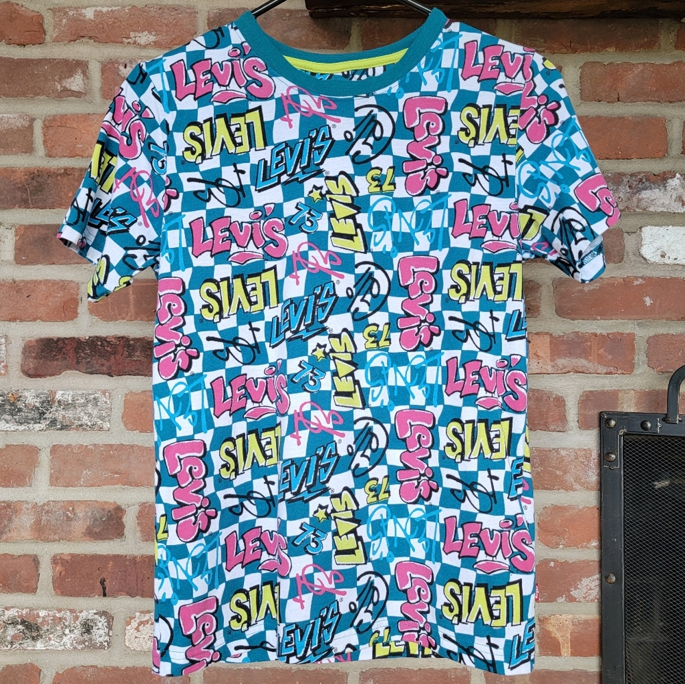 Levi Graphic Tee Checkered Skater Boys Kids Short Sleeved T-shirt Large 12/13 yr